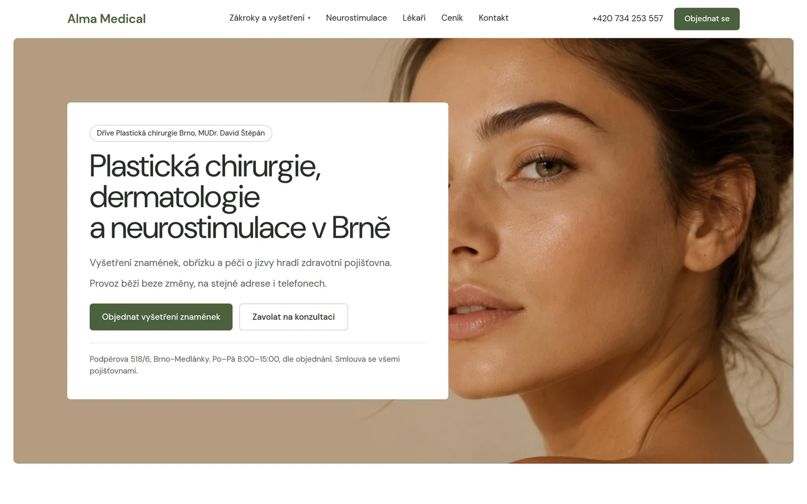 Alma Medical – úvodní strana webu