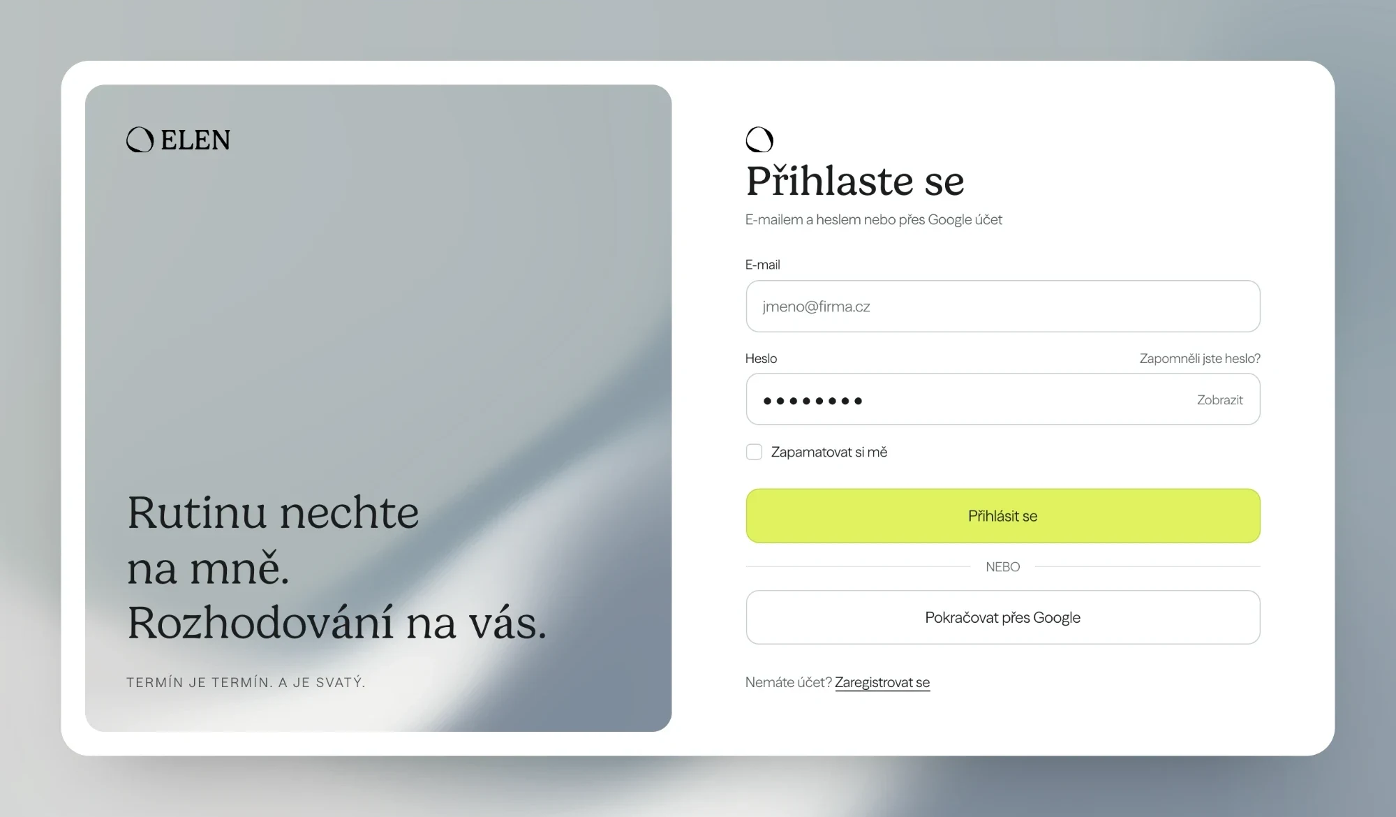 Přihlášení v novém návrhu aplikace ELEN