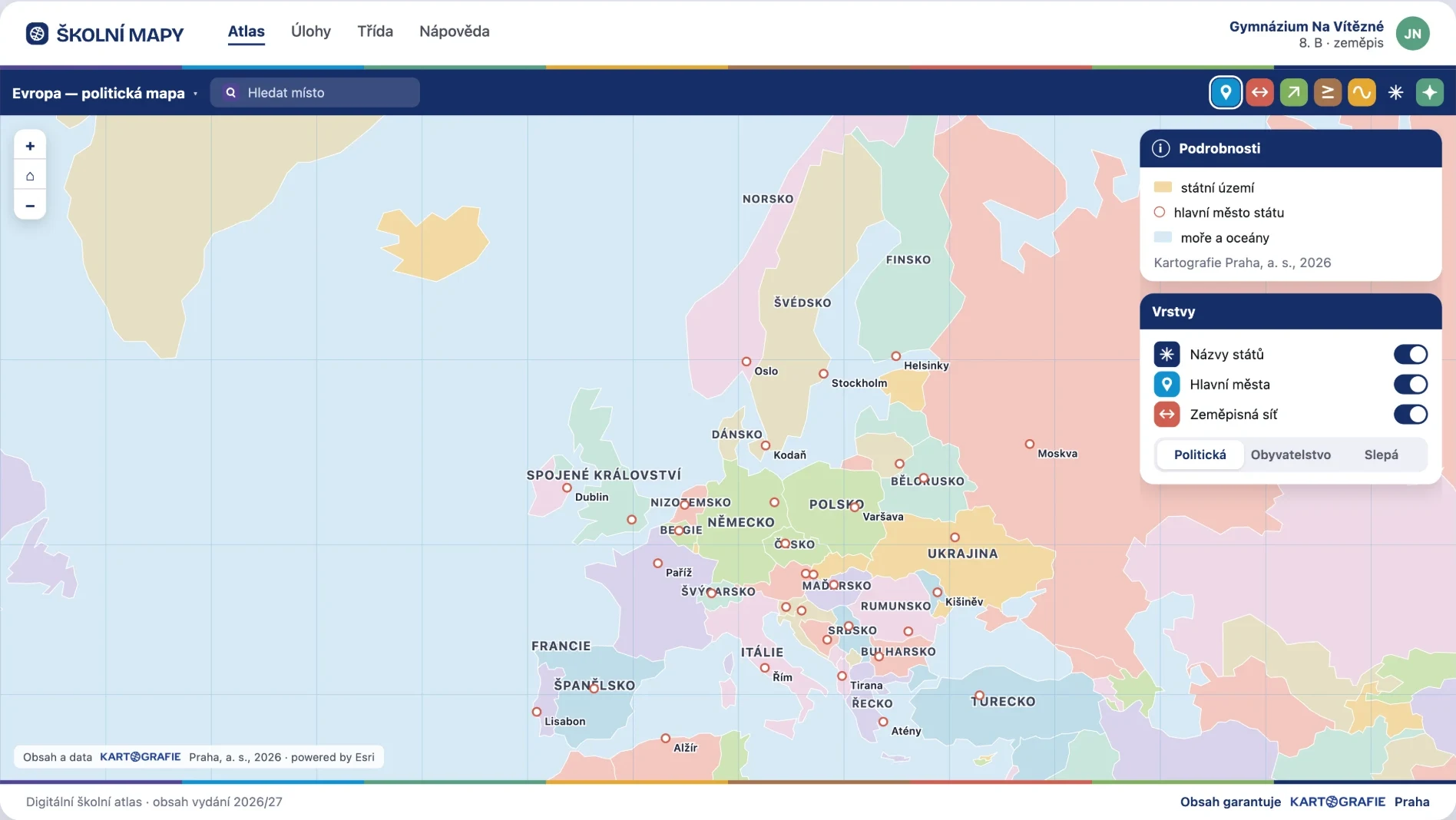 Školní mapy – politická mapa Evropy s vrstvami