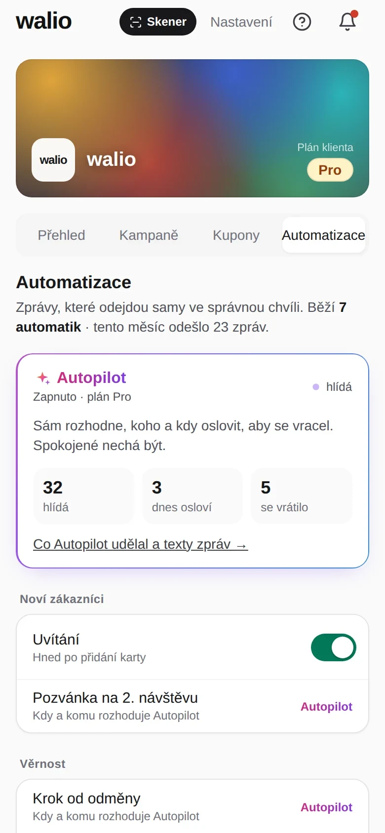 Automatizace a Autopilot v portálu Walio