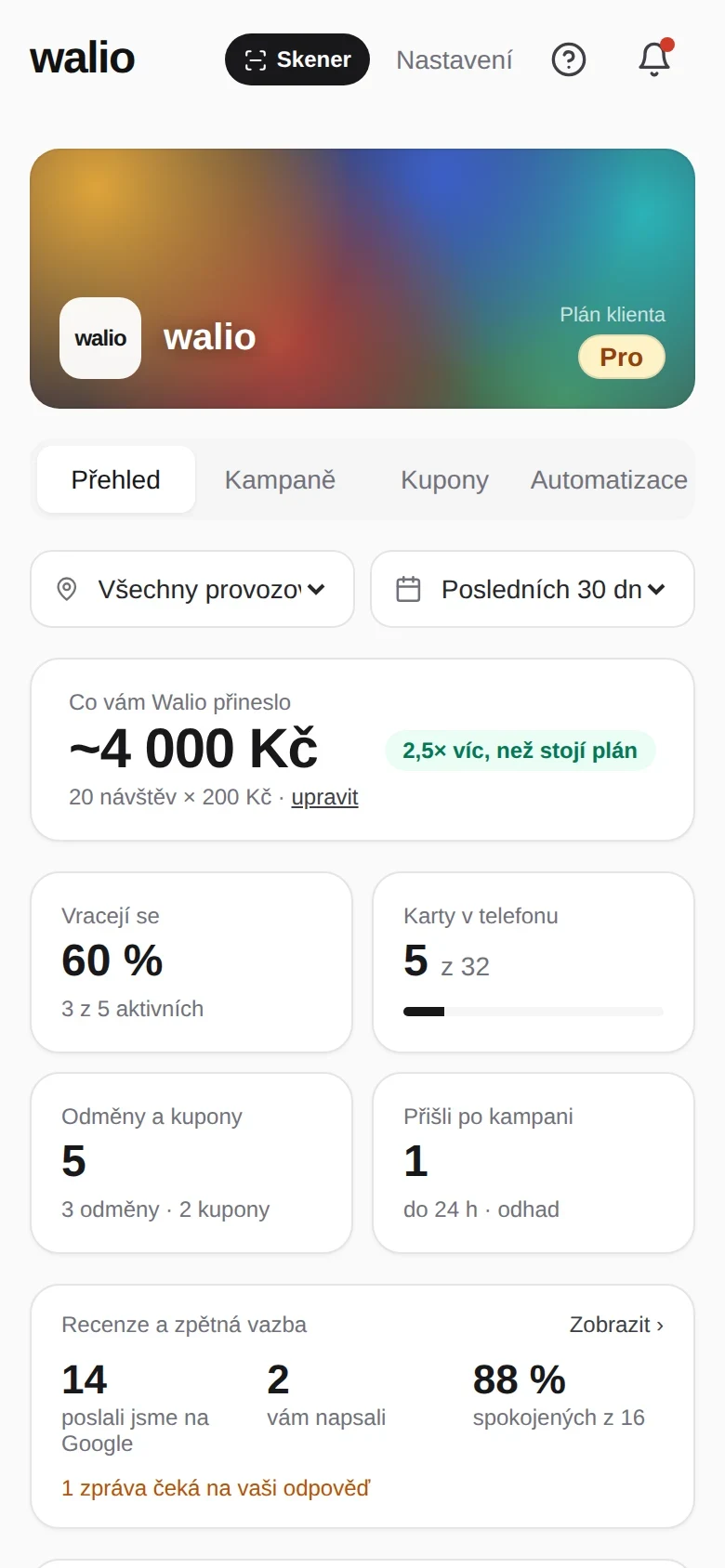 Přehled portálu Walio
