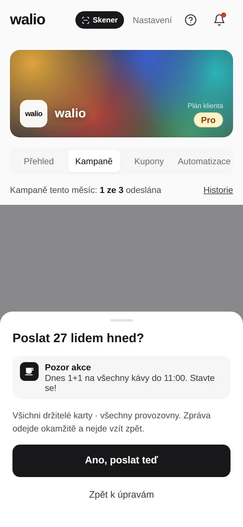 Potvrdenie kampane v portáli Walio